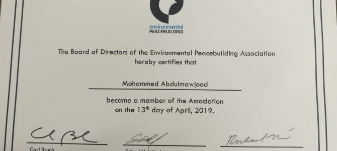 EADE Director received the membership certificate of The Environmental Peace Building Association.